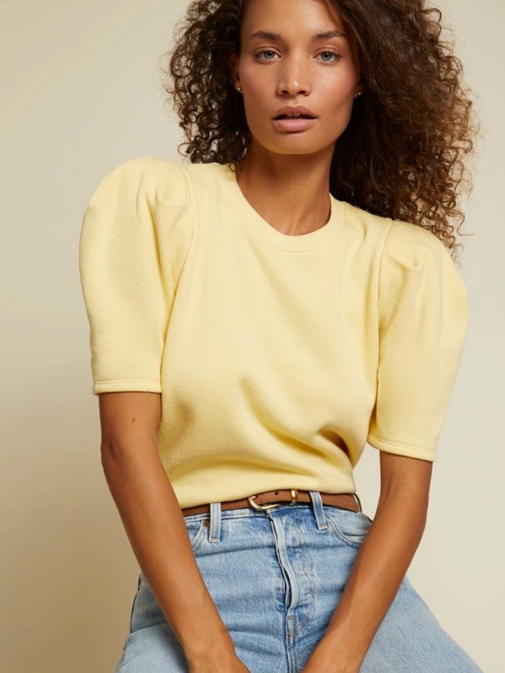 Nation LTD Pastel Yellow Crewneck Sweatshirt with Ribbed Neck
